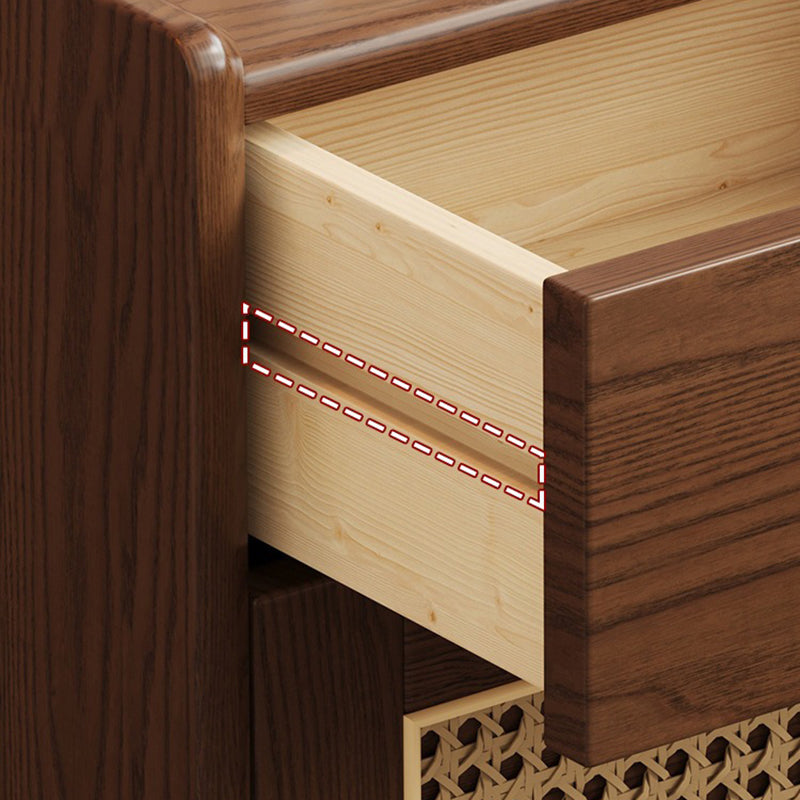 Modern Minimalist Square Rubberwood Plywood Steel Rattan Weaving Safe Deposit Box Nightstand 1-Drawer For Bedroom