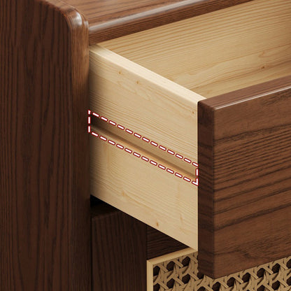Modern Minimalist Square Rubberwood Plywood Steel Rattan Weaving Safe Deposit Box Nightstand 1-Drawer For Bedroom