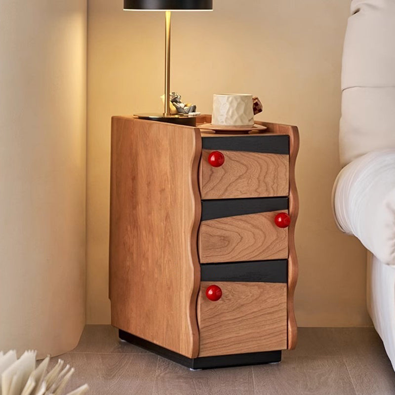 Traditional Vintage Narrow Rectangular Plywood Solid Wood Nightstand 3-Drawer For Bedroom