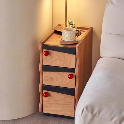 Traditional Vintage Narrow Rectangular Plywood Solid Wood Nightstand 3-Drawer For Bedroom