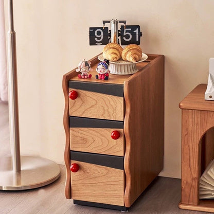Traditional Vintage Narrow Rectangular Plywood Solid Wood Nightstand 3-Drawer For Bedroom