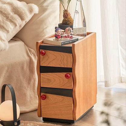 Traditional Vintage Narrow Rectangular Plywood Solid Wood Nightstand 3-Drawer For Bedroom