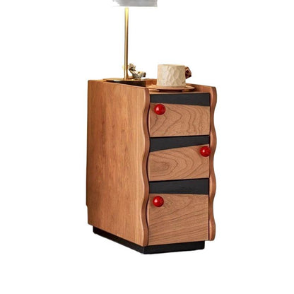 Traditional Vintage Narrow Rectangular Plywood Solid Wood Nightstand 3-Drawer For Bedroom