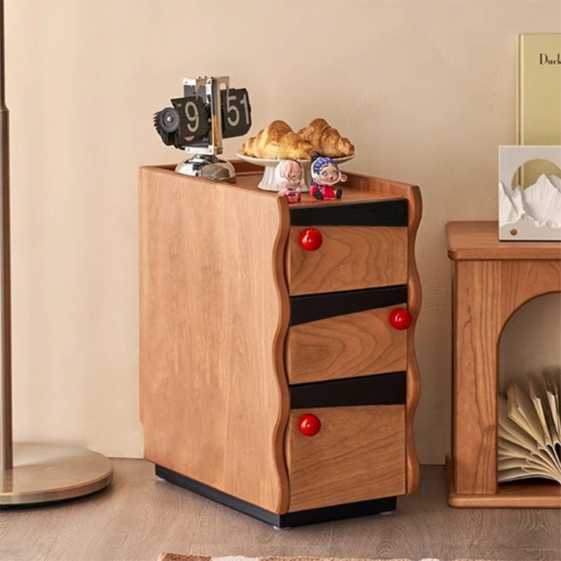 Traditional Vintage Narrow Rectangular Plywood Solid Wood Nightstand 3-Drawer For Bedroom