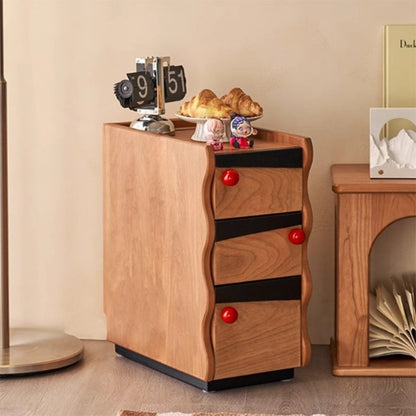 Traditional Vintage Narrow Rectangular Plywood Solid Wood Nightstand 3-Drawer For Bedroom