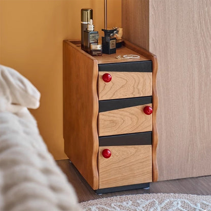 Traditional Vintage Narrow Rectangular Plywood Solid Wood Nightstand 3-Drawer For Bedroom