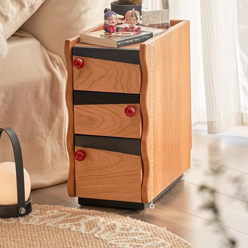 Traditional Vintage Narrow Rectangular Plywood Solid Wood Nightstand 3-Drawer For Bedroom