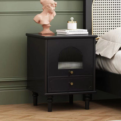 Contemporary Scandinavian Square Plywood Rubberwood Glass Nightstand 1-Drawer For Bedroom