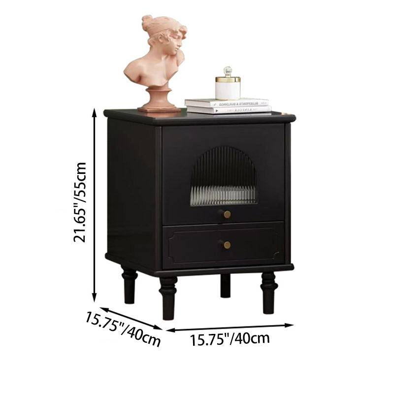 Contemporary Scandinavian Square Plywood Rubberwood Glass Nightstand 1-Drawer For Bedroom