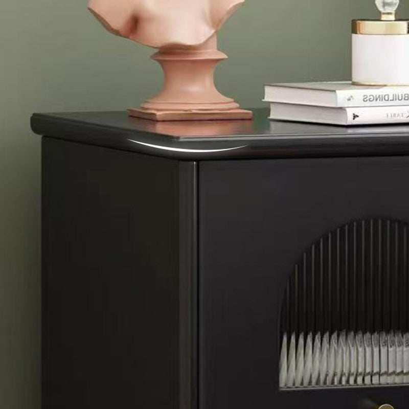 Contemporary Scandinavian Square Plywood Rubberwood Glass Nightstand 1-Drawer For Bedroom