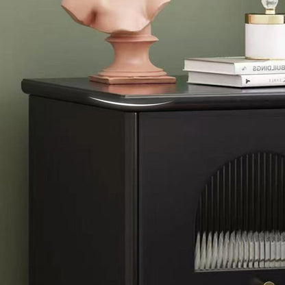 Contemporary Scandinavian Square Plywood Rubberwood Glass Nightstand 1-Drawer For Bedroom