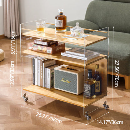 Modern Simplicity Rectangular Bamboo Acrylic Movable End Table 3-Tier For Living Room