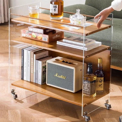 Modern Simplicity Rectangular Bamboo Acrylic Movable End Table 3-Tier For Living Room