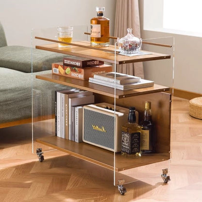 Modern Simplicity Rectangular Bamboo Acrylic Movable End Table 3-Tier For Living Room