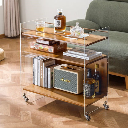 Modern Simplicity Rectangular Bamboo Acrylic Movable End Table 3-Tier For Living Room