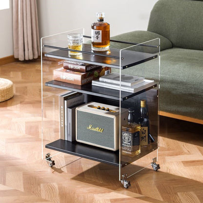 Modern Simplicity Rectangular Bamboo Acrylic Movable End Table 3-Tier For Living Room