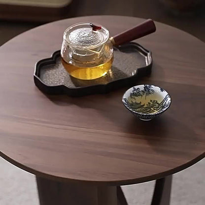 Modern Minimalist Round Solid Wood Multi-Layer Board End Table 1-Tier For Living Room