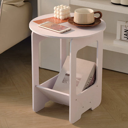 Modern Simplicity Round Wood-Plastic Composites Side Table 2-Tier For Living Room
