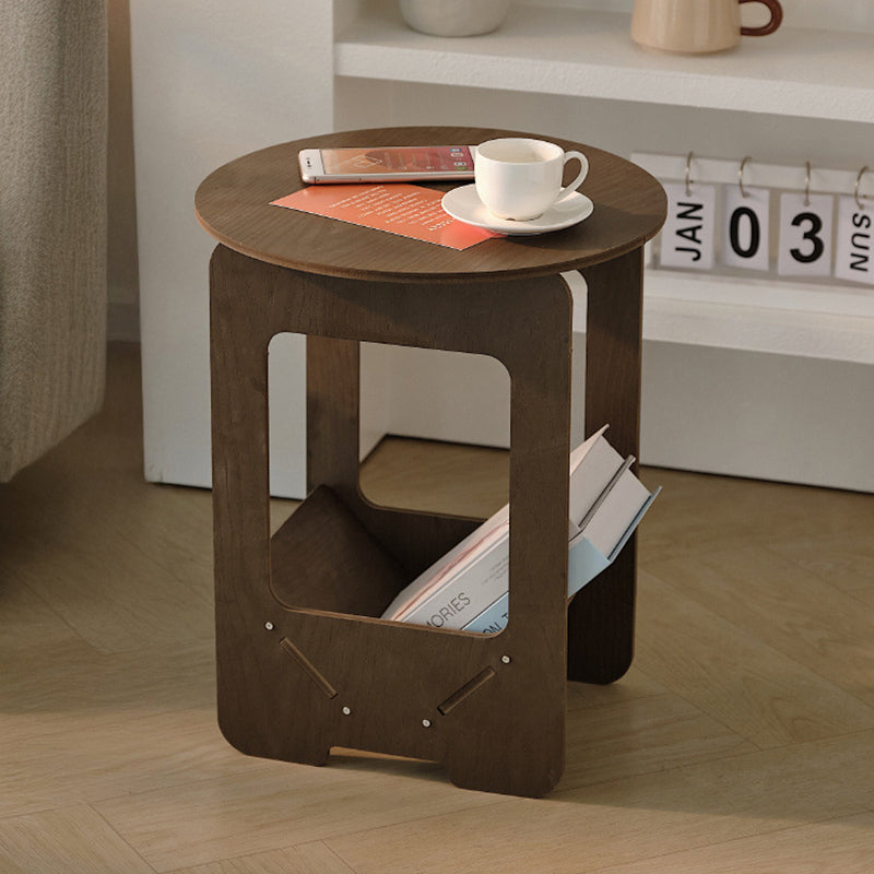 Modern Simplicity Round Wood-Plastic Composites Side Table 2-Tier For Living Room