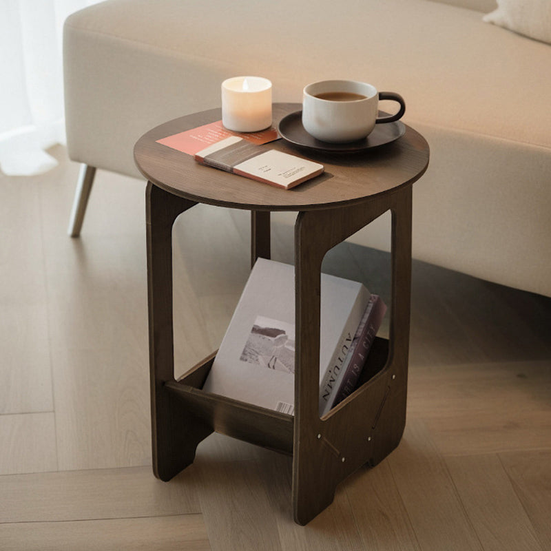 Modern Simplicity Round Wood-Plastic Composites Side Table 2-Tier For Living Room