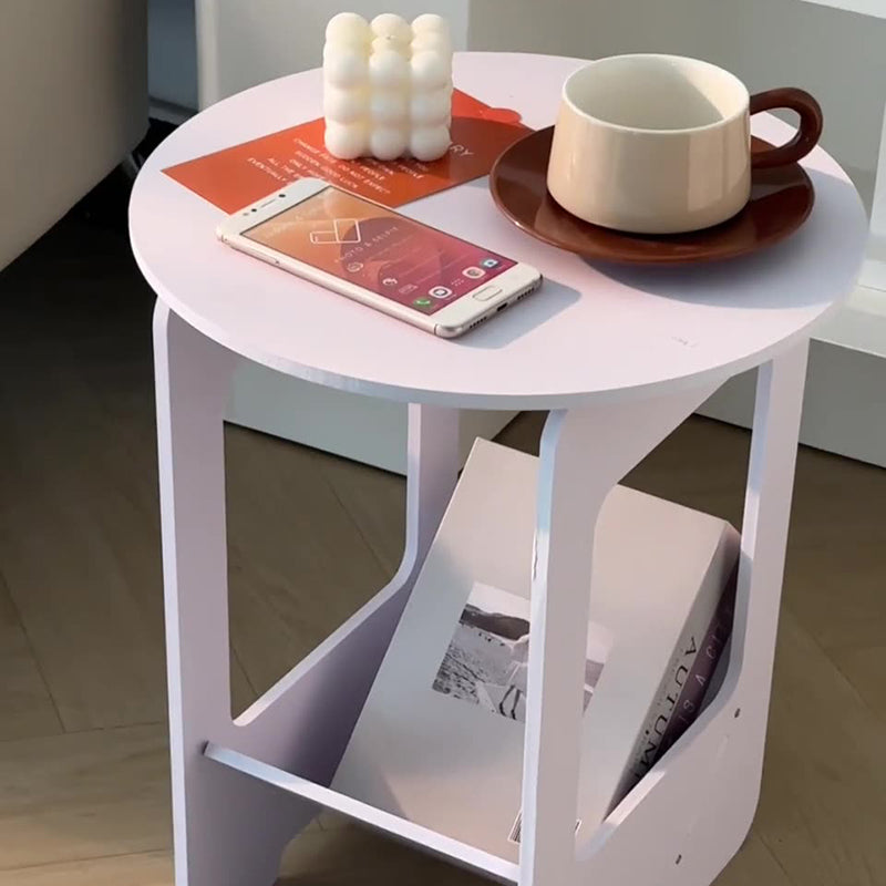 Modern Simplicity Round Wood-Plastic Composites Side Table 2-Tier For Living Room