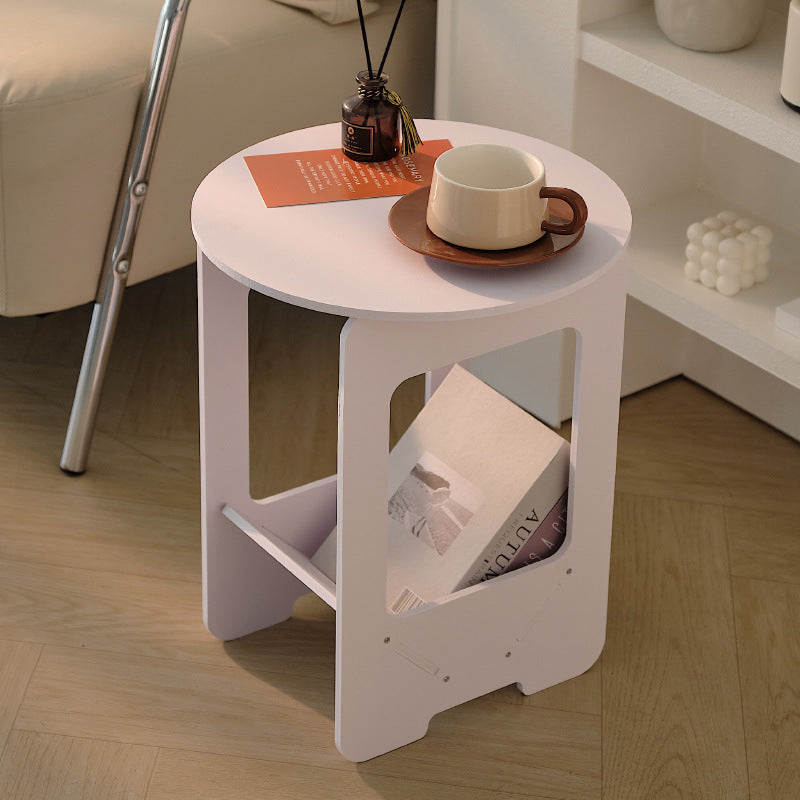 Modern Simplicity Round Wood-Plastic Composites Side Table 2-Tier For Living Room