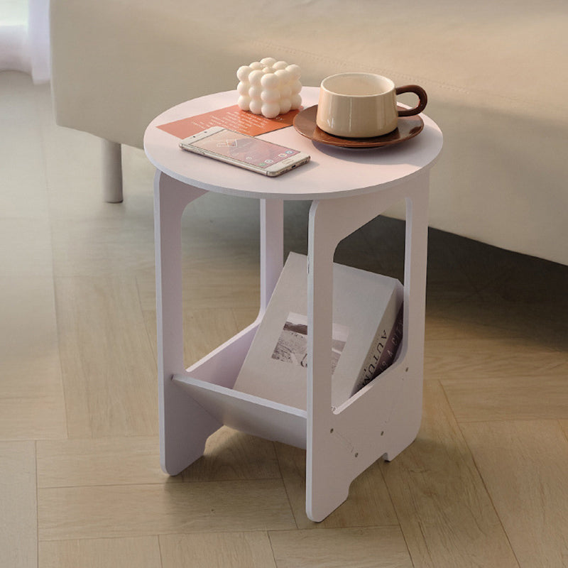 Modern Simplicity Round Wood-Plastic Composites Side Table 2-Tier For Living Room
