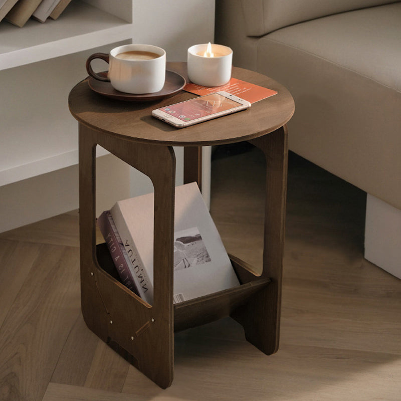 Modern Simplicity Round Wood-Plastic Composites Side Table 2-Tier For Living Room