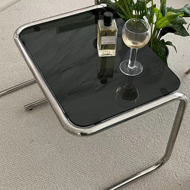 Contemporary Industrial Rectangular Stainless Steel Glass End Table 1-Tier For Living Room
