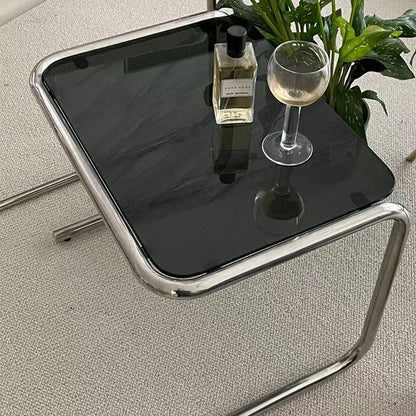 Contemporary Industrial Rectangular Stainless Steel Glass End Table 1-Tier For Living Room