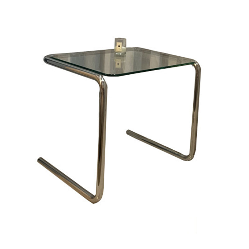 Contemporary Industrial Rectangular Stainless Steel Glass End Table 1-Tier For Living Room