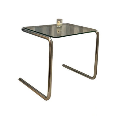 Contemporary Industrial Rectangular Stainless Steel Glass End Table 1-Tier For Living Room