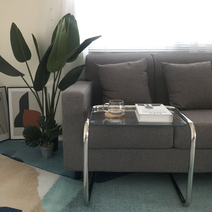Contemporary Industrial Rectangular Stainless Steel Glass End Table 1-Tier For Living Room