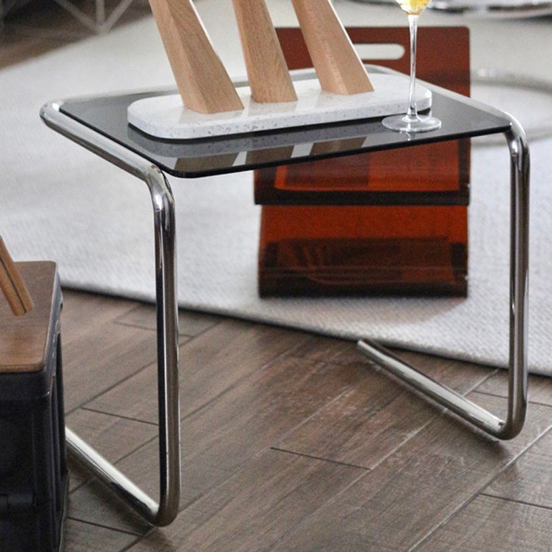 Contemporary Industrial Rectangular Stainless Steel Glass End Table 1-Tier For Living Room