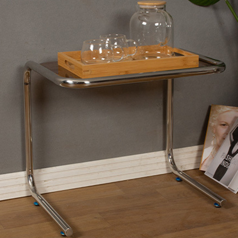 Contemporary Industrial Rectangular Stainless Steel Glass End Table 1-Tier For Living Room