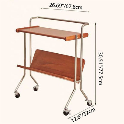 Modern Minimalist Rectangular Stainless Steel Rubberwood Movable End Table 2-Tier For Living Room