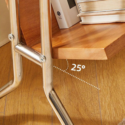 Modern Minimalist Rectangular Stainless Steel Rubberwood Movable End Table 2-Tier For Living Room