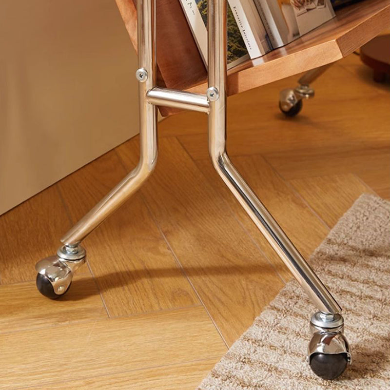 Modern Minimalist Rectangular Stainless Steel Rubberwood Movable End Table 2-Tier For Living Room