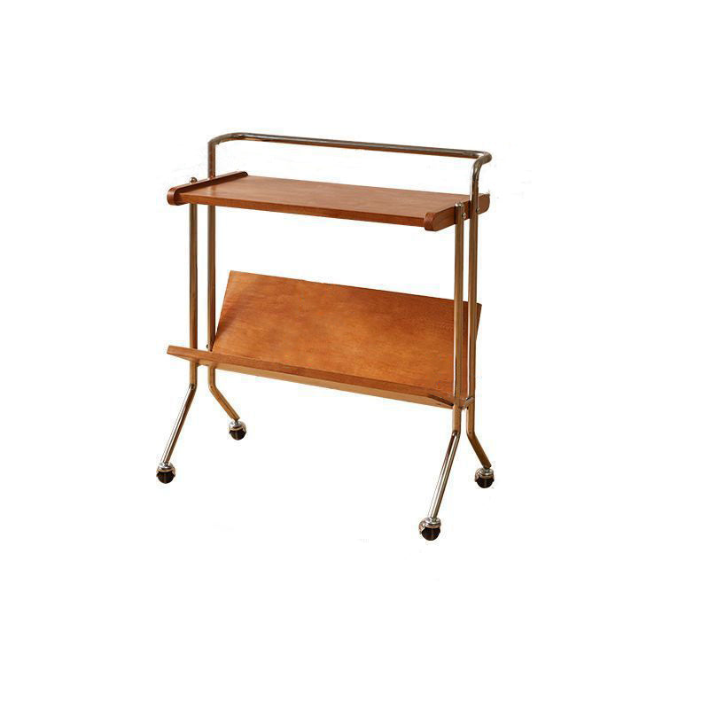 Modern Minimalist Rectangular Stainless Steel Rubberwood Movable End Table 2-Tier For Living Room