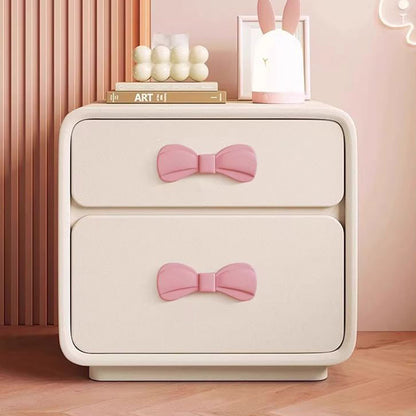 Modern Art Deco Rectangular Bowknot Plywood Cat-Scratch Leather MDF Kids Nightstand 2-Drawer For Bedroom