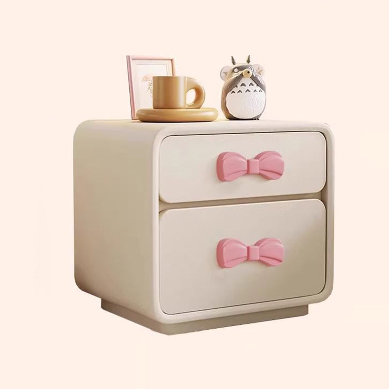 Modern Art Deco Rectangular Bowknot Plywood Cat-Scratch Leather MDF Kids Nightstand 2-Drawer For Bedroom