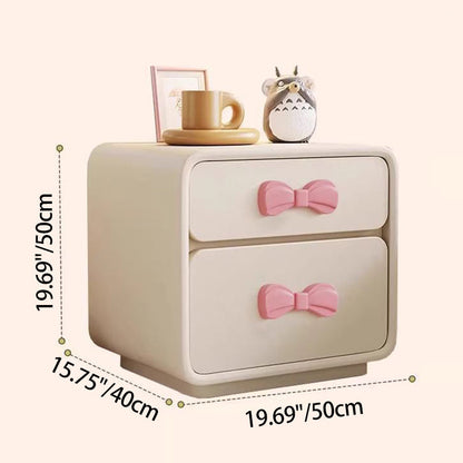 Modern Art Deco Rectangular Bowknot Plywood Cat-Scratch Leather MDF Kids Nightstand 2-Drawer For Bedroom