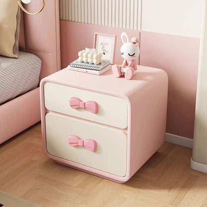 Modern Art Deco Rectangular Bowknot Plywood Cat-Scratch Leather MDF Kids Nightstand 2-Drawer For Bedroom