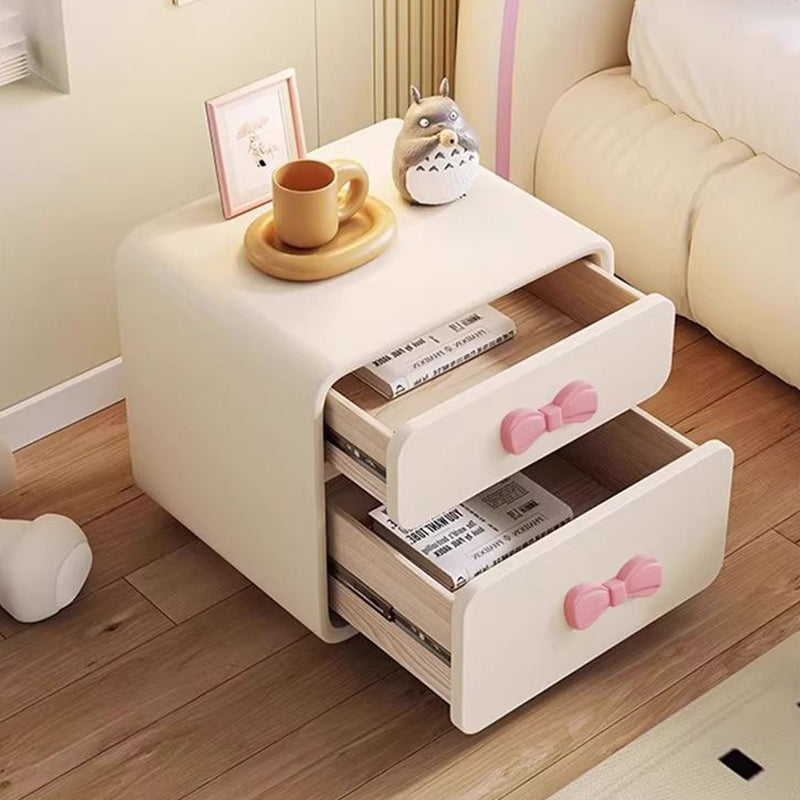 Modern Art Deco Rectangular Bowknot Plywood Cat-Scratch Leather MDF Kids Nightstand 2-Drawer For Bedroom