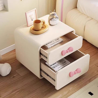 Modern Art Deco Rectangular Bowknot Plywood Cat-Scratch Leather MDF Kids Nightstand 2-Drawer For Bedroom