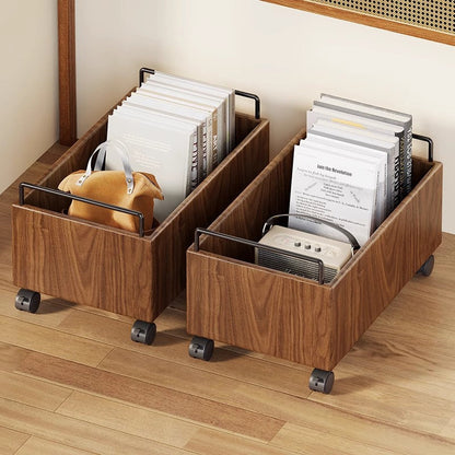 Modern Minimalist Movable Rectangular Rubberwood Iron Kids Storage Cabinet 1-Cabinet For Study