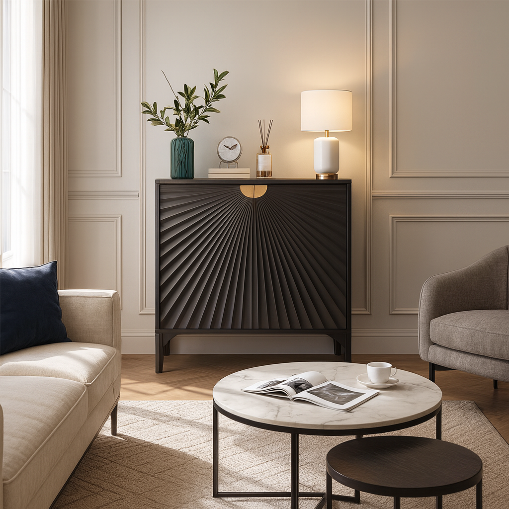 Contemporary Scandinavian Rectangular Solid Wood MDF Storage Cabinet 3-Tier For Living Room