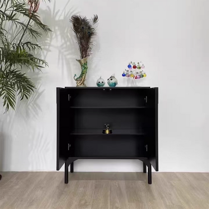 Contemporary Scandinavian Rectangular Solid Wood MDF Storage Cabinet 3-Tier For Living Room