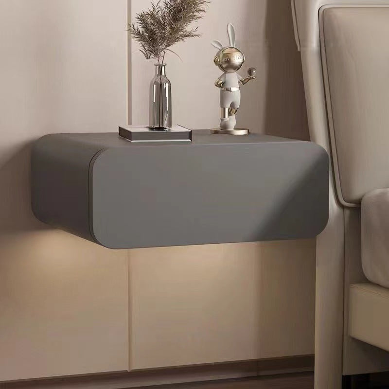 Contemporary Nordic Rectangular Pine Wood Microfiber Leather Suspended Nightstand 1-Drawer For Bedroom