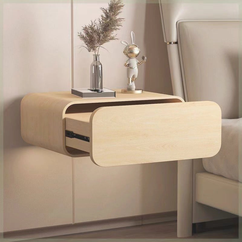 Contemporary Nordic Rectangular Pine Wood Microfiber Leather Suspended Nightstand 1-Drawer For Bedroom